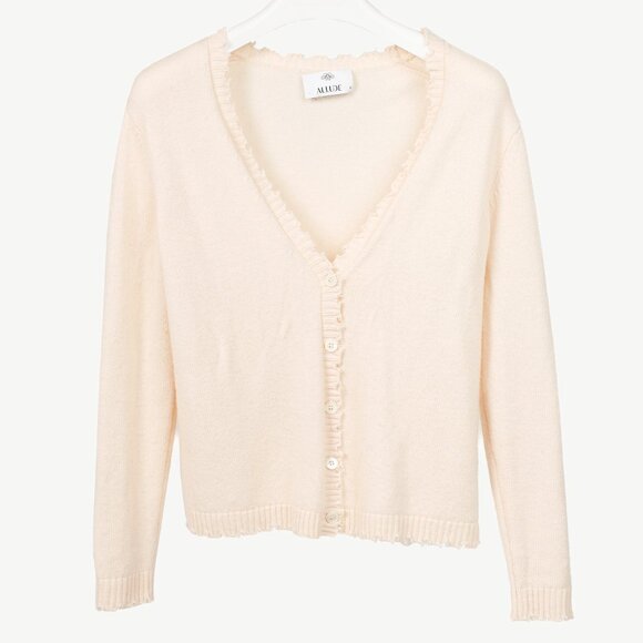 Allude Cream Wool & Cashmere Distressed V-Neck Cardigan - Picture 1 of 10
